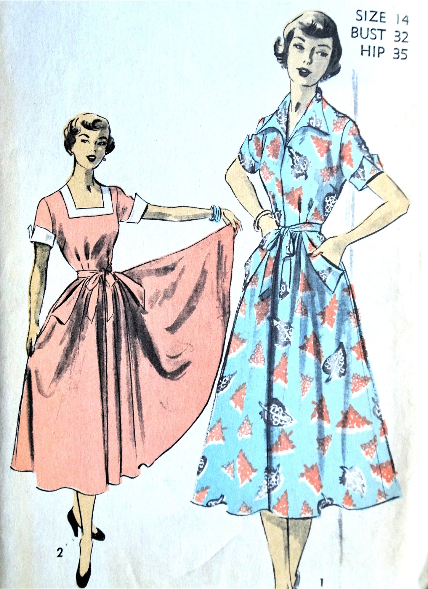 1950s WRAP AROUND Dress Pattern ADVANCE 5441 Lovely Full Skirted, 2 Neckline Styles, Bust 32 Vintage Sewing Pattern FF
