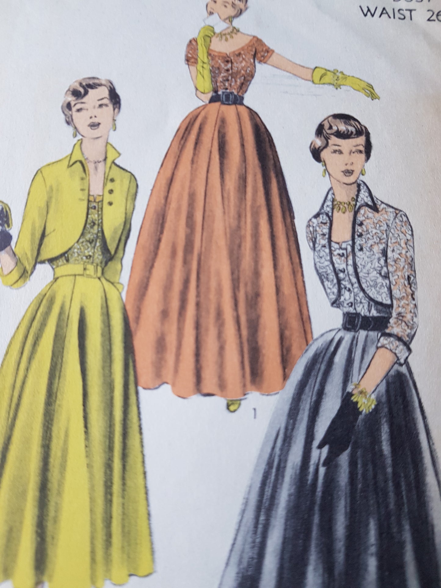 1950s STUNNING  Movie Star Ann Blyth Evening Gown Dress Pattern ADVANCE 5650 Beautiful Blouse, Skirt and Swing Back Jacket Bolero Bust 32 Rosemary Odell Hollywood Designer Vintage Sewing Pattern FF