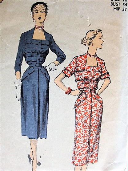 1950s LOVELY Dress Pattern ADVANCE 5773 Flattering Neckline and Bodice, Day or Party Dress Bust 34 Vintage Sewing Pattern