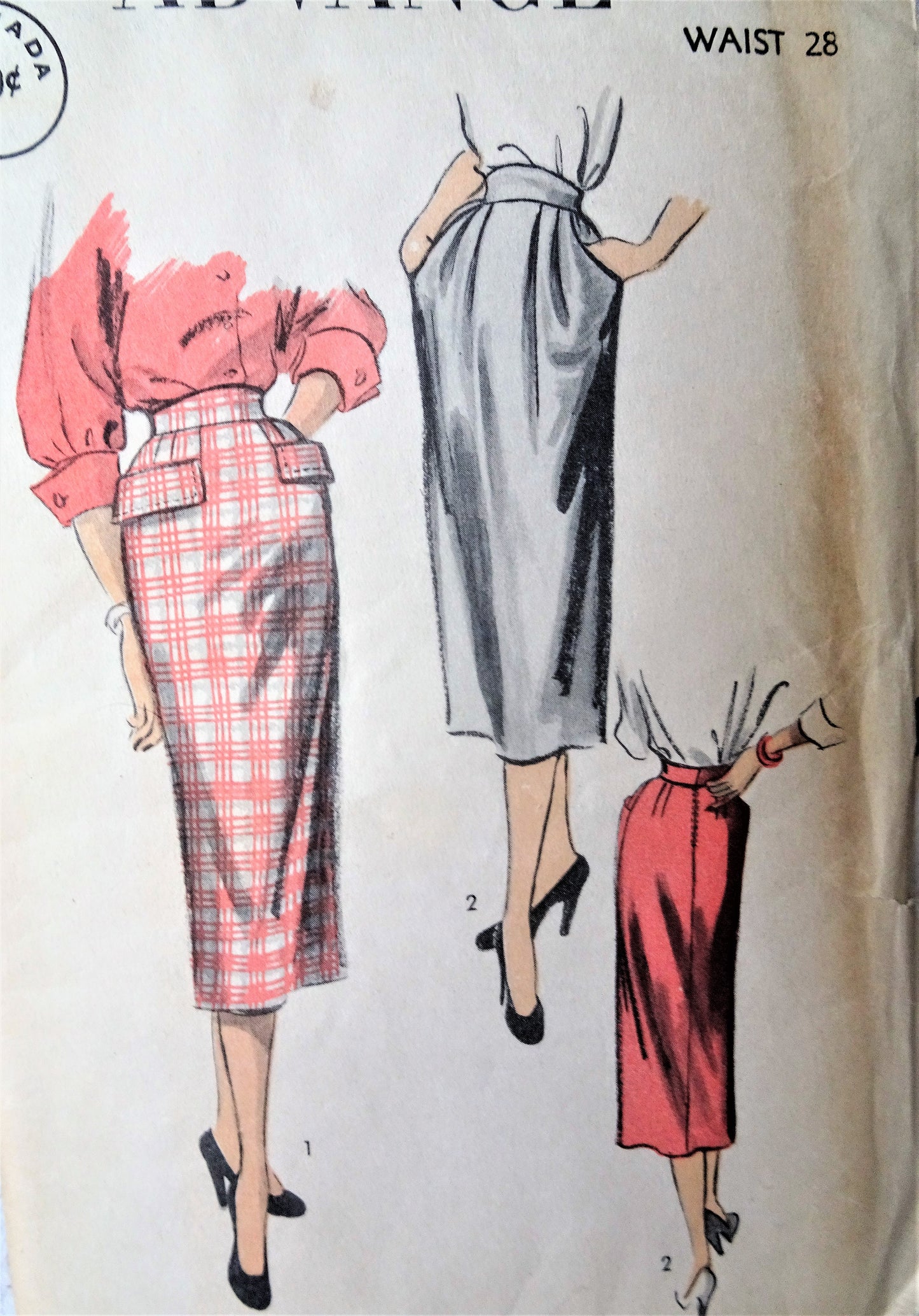 1950s CLASSY Slim Pattern ADVANCE 5778 Two Fabulous Styles, Waist 28 Vintage Sewing Pattern FACTORY FOLDED