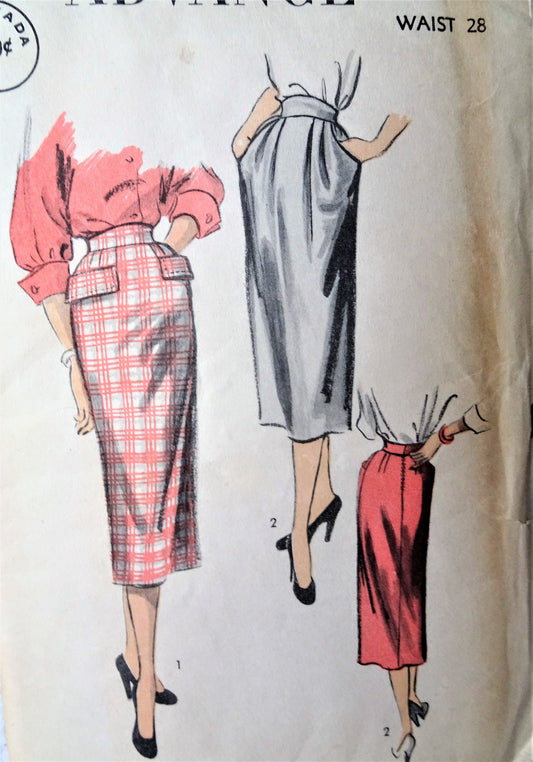 1950s CLASSY Slim Pattern ADVANCE 5778 Two Fabulous Styles, Waist 28 Vintage Sewing Pattern FACTORY FOLDED
