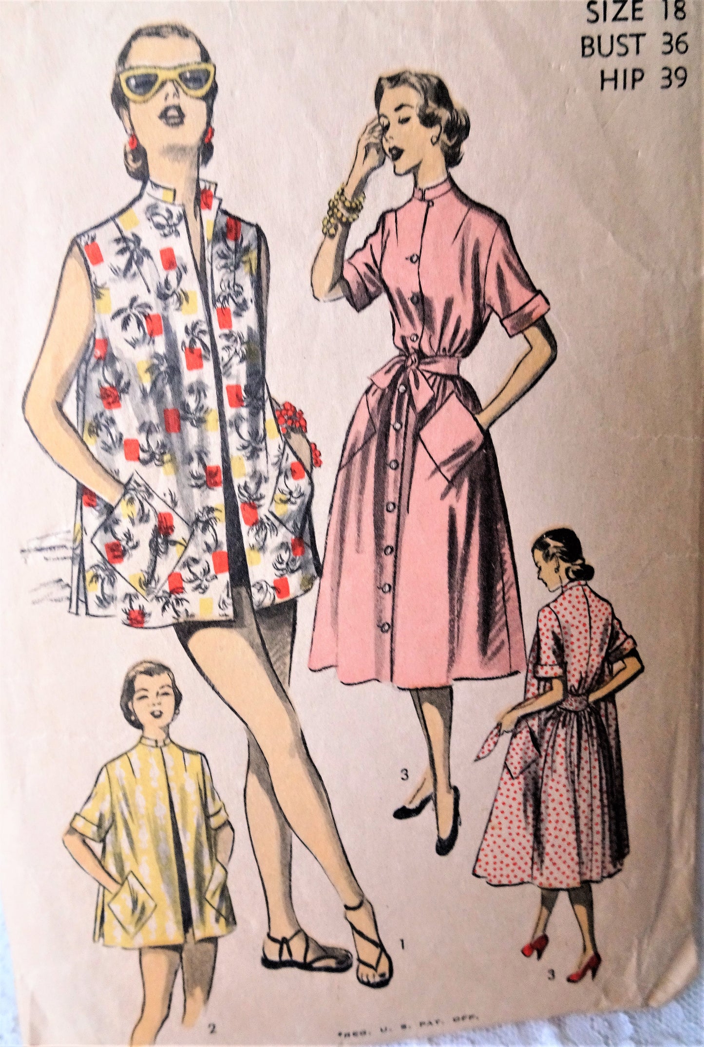 1950s FAB Beach Coverup or Dress Pattern ADVANCE 5792  Three Versions, Bust 36 Vintage Sewing Pattern