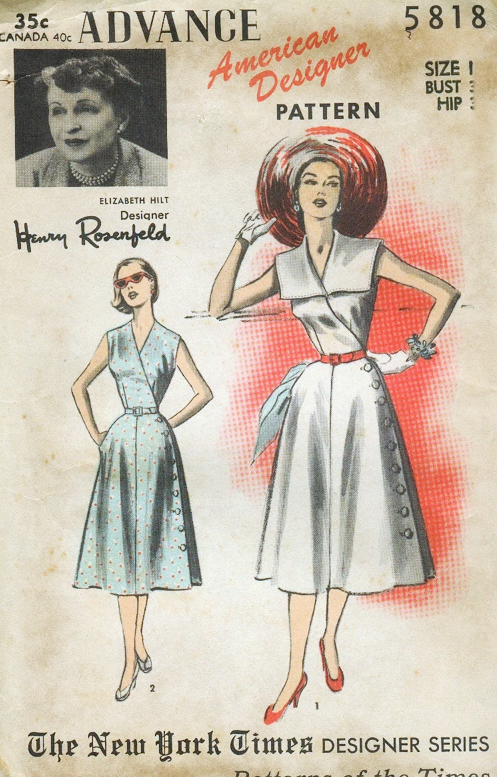 LOVELY 1950s Side Wrap Buttoned Flared Dress Pattern ADVANCE American Designer 5818 Two Beautiful Styles Bust 32 Vintage Sewing Pattern