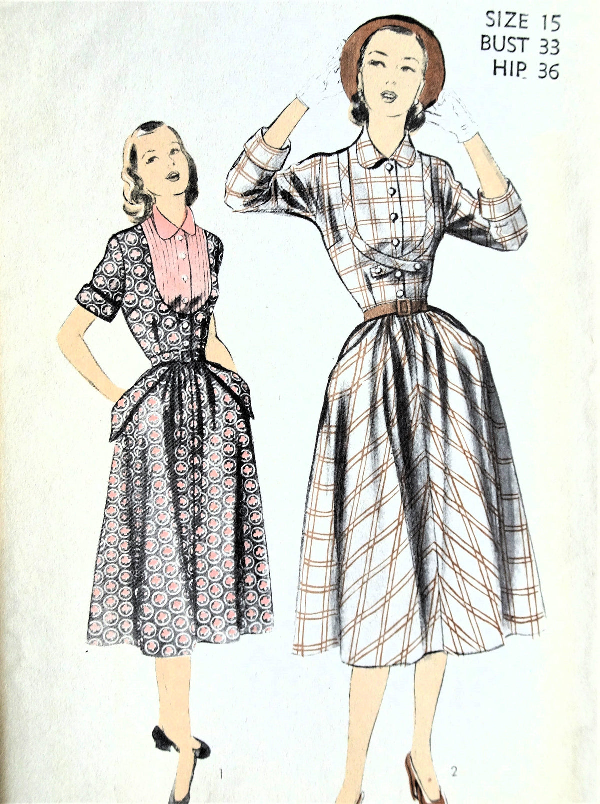 1950s WONDERFUL Dress Pattern ADVANCE 5868 Big Pockets,Pretty Bib Style Bodice, Bust 33 Vintage Fashion Pattern FF