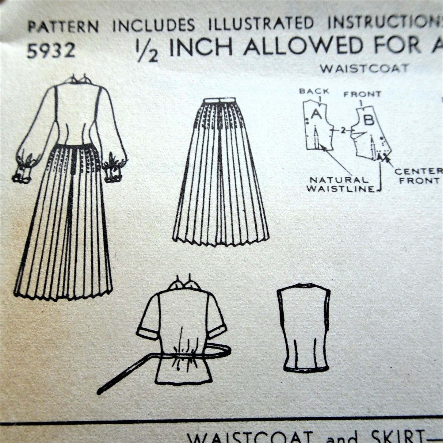 1950s LOVELY Waistcoat, Blouse and Pleated Skirt Pattern ADVANCE 5932 Beautiful Blouse in 2 Versions, Bust 32 Vintage Sewing Pattern FACTORY FOLDED