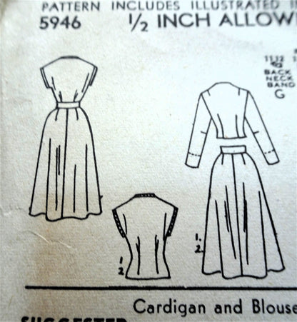 1950s CLASSY Blouse Cardigan Jacket and Skirt Pattern ADVANCE 5946 Bust 32 Vintage Fashion Sewing Pattern FF