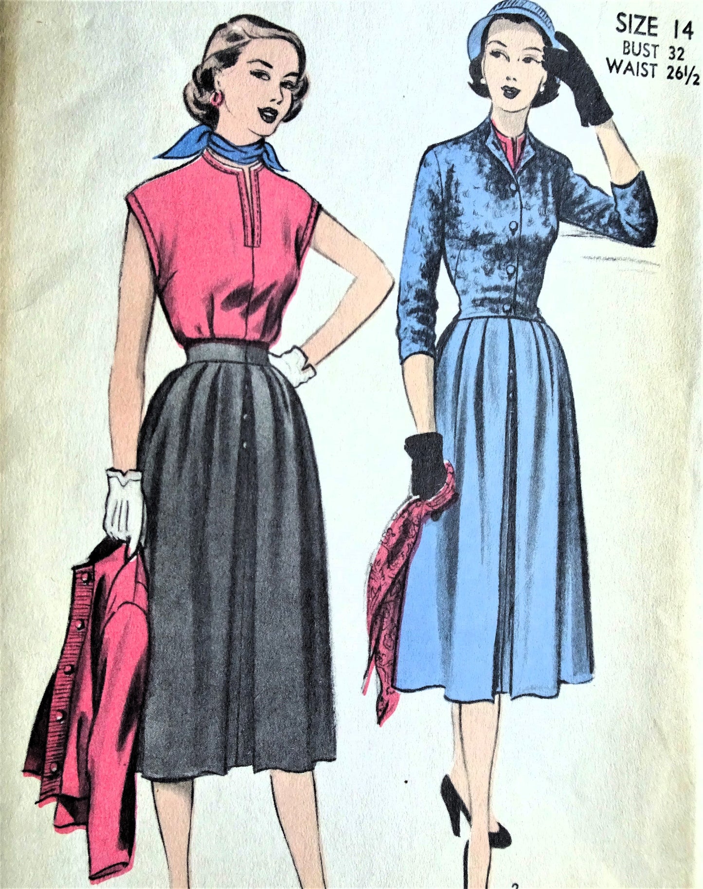 1950s CLASSY Blouse Cardigan Jacket and Skirt Pattern ADVANCE 5946 Bust 32 Vintage Fashion Sewing Pattern FF