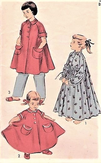 1950s CUTE Girls Full Flared Sweeping Peignoir,Bathrobe,Long Gown or Smock Size 6 Childrens Vintage Sewing Pattern