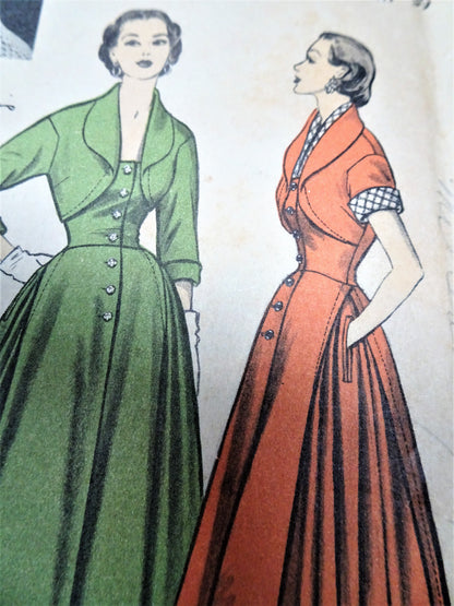 FABULOUS 1950s Designer Dress and Bolero Jacket Pattern ADVANCE American Designer 6219 Unique Design Day or Evening, Bust 36 Vintage Sewing Pattern