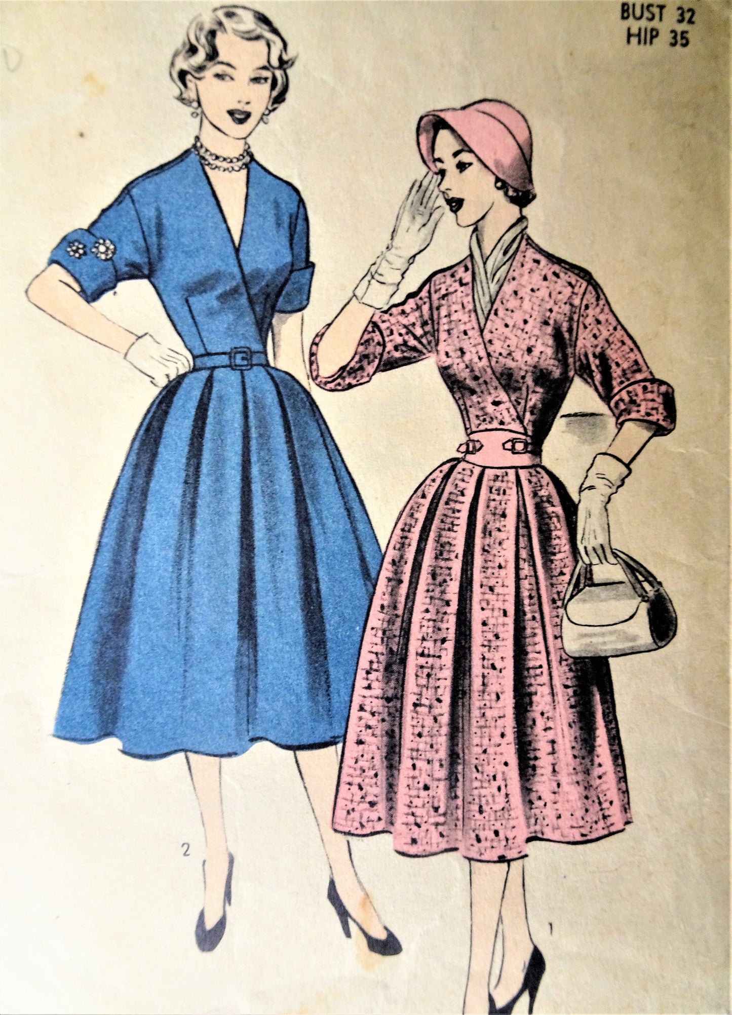 BEAUTIFUL 1950s Dress Pattern ADVANCE 6301 Surplice Bodice Pleated Dress Daytime or Party,Bust 32 Vintage Sewing Pattern