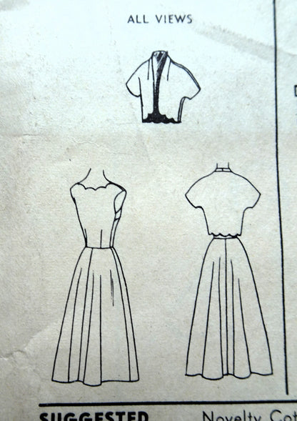 1950s PRETTY Dress and Bolero Pattern ADVANCE 6379 Scalloped Bodice Details, Bust 34 Vintage Sewing Pattern FACTORY FOLDED