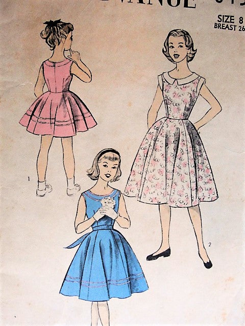 Vintage 1950s LOVELY Girl's Dress with Full Six Gore Skirt Advance 6454 Sewing Pattern Bust 26