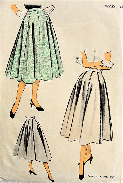 1950s CLASSIC Eight Gored Skirt Advance 6456 Waist 28 Vintage Sewing Pattern