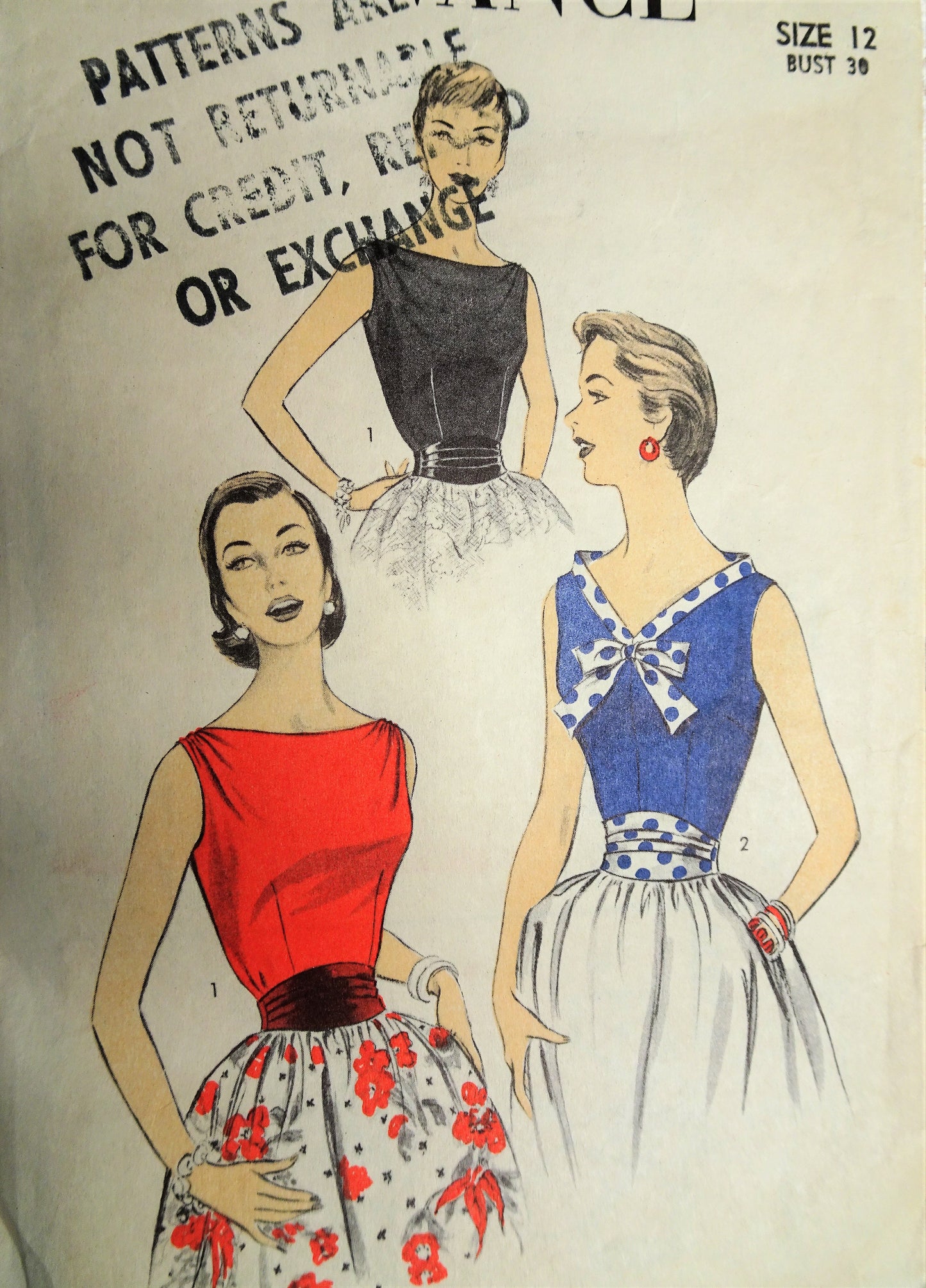 1950s LOVELY Blouse and Cummerbund Pattern ADVANCE 7114 Bateau or V Necklines 2 Lovely Versions Bust 30 Vintage Sewing Pattern