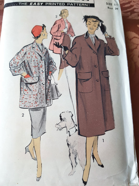 1950s Coat or Jacket and Slim Skirt Pattern ADVANCE 7764 Slim Tailored Chesterfield Coat, Bust 29 Vintage Sewing Pattern FF