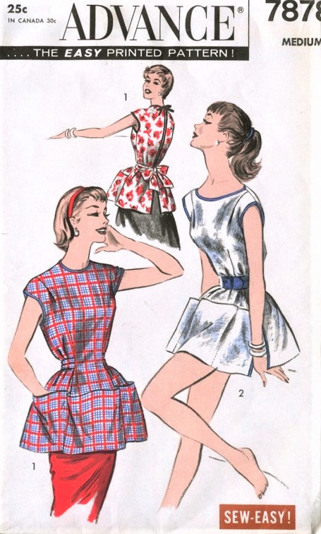 1950s CUTE Cobbler Apron Pattern ADVANCE 7878 Sew Easy, Size Small, Vintage Sewing Pattern