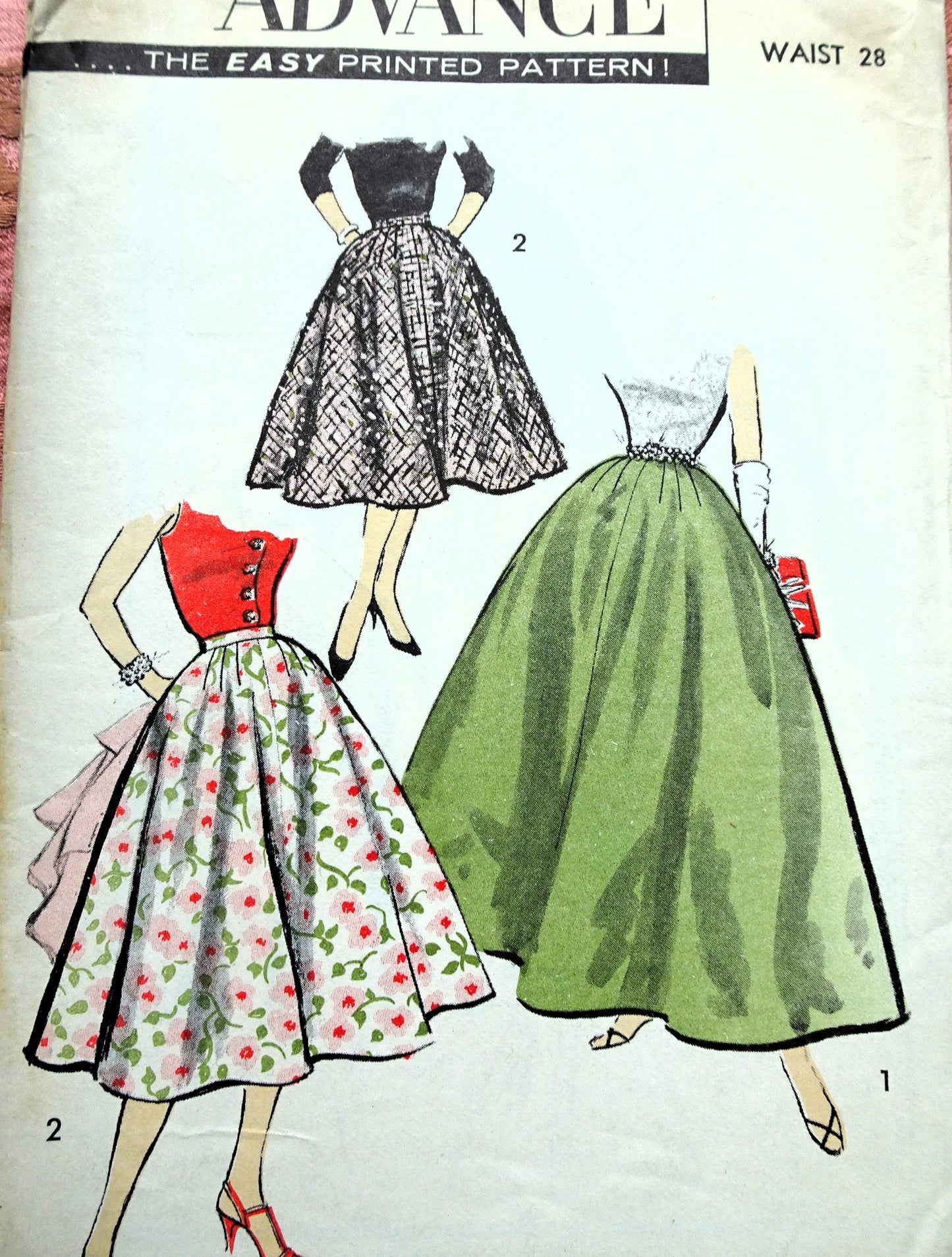 1950s Day or Evening Length Skirt Pattern ADVANCE 8020  Beautiful Full Skirts, Waist 28,Sew Easy Vintage Sewing Pattern