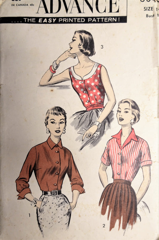 1950s FABULOUS Set of Blouses Pattern ADVANCE 8040 Three Great Styles Bust 32 Vintage Sewing Pattern