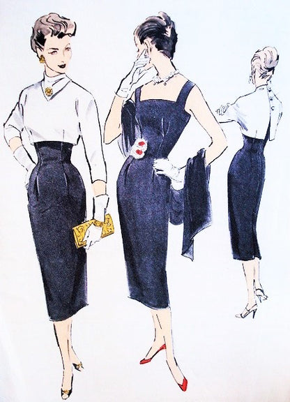 1950s EDITH HEAD Cocktail Evening Sheath Dress Pattern ADVANCE American Designer 8048 Fitted Slim Dress and Button Back Jacket Stunning Style Bust 34 Vintage Sewing Pattern