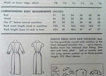 1950s STUNNING Sheath Dress Pattern ADVANCE 8177 Day or Evening Dinner Slim Dress Beautiful Neckline, Bust 36, Vintage Sewing Pattern FACTORY FOLDED