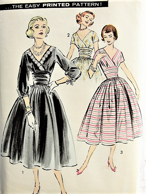 1950s BEAUTIFUL Evening Party Dress Pattern ADVANCE 8351 Surplice V Neckline, Cummerbund, Full Skirt Cocktail Dress,Bust 32 Vintage Sewing Pattern FACTORY FOLDED