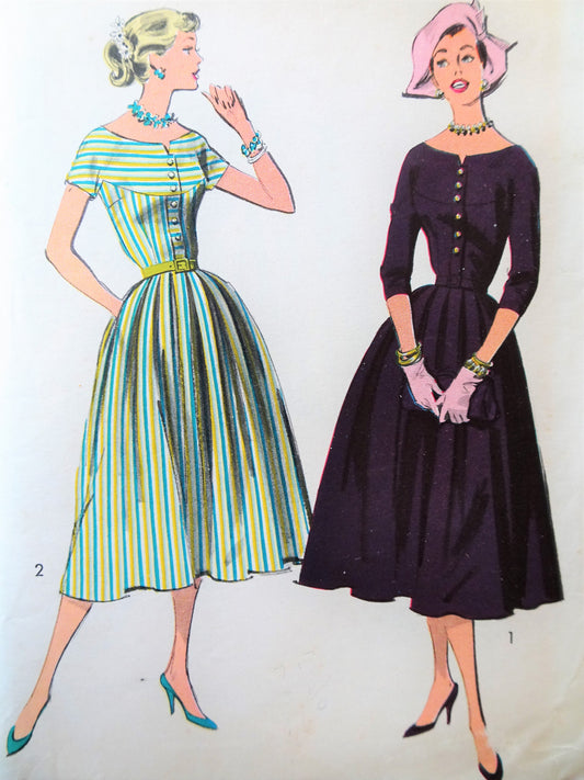 1950s PRETTY Dress Pattern ADVANCE 8375 Lovely Neckline, Softly Pleated Skirt, Bust 32 Vintage Sewing Pattern FF