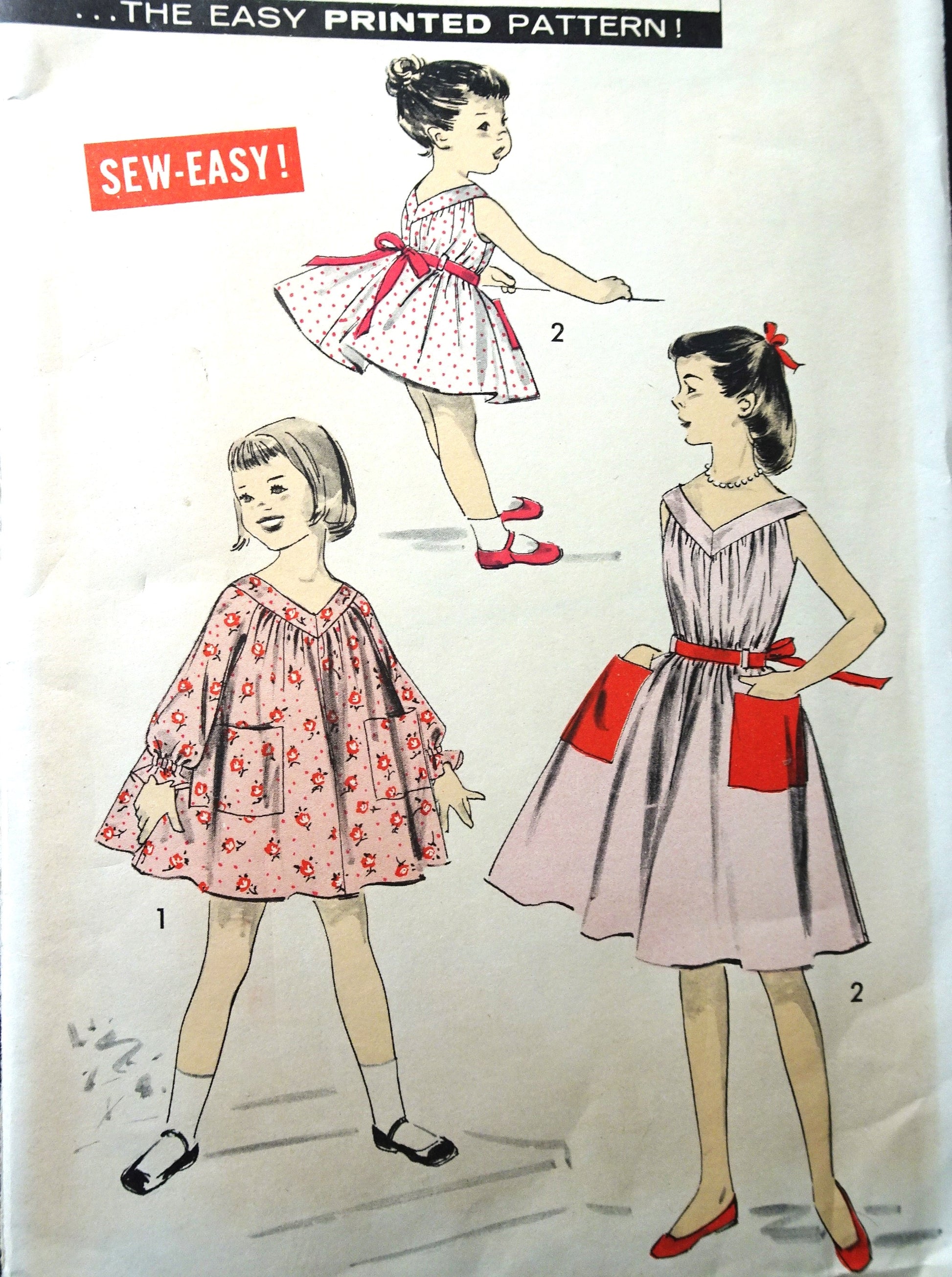 vintage childrens dress patterns 1950s ADORABLE Toddler Girls Pattern ADVANCE 8379 Sew Easy Slip Over Smock or Dress For Little Girls Size 2 Sew Easy Children's Sewing Showing y'all more of US Size:000 silent films