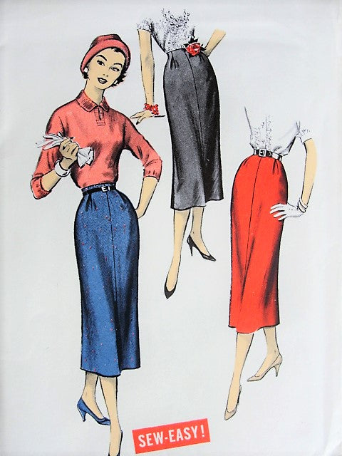 1950s CLASSY Slim Skirt ADVANCE 8405  Figure Flattering Design Waist 24 Sew Easy Vintage Sewing Pattern FACTORY FOLDED