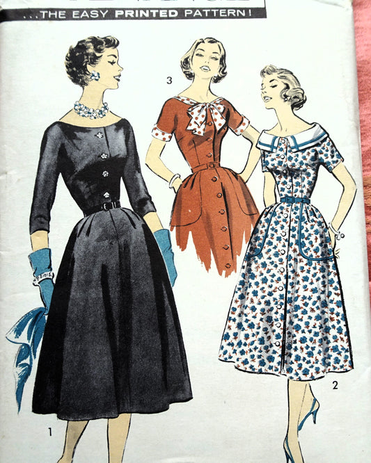1950s FLATTERING Dress Pattern ADVANCE 8434 Three Lovely Styles Day or After 5, Bust 36 Vintage Sewing Pattern FACTORY FOLDED