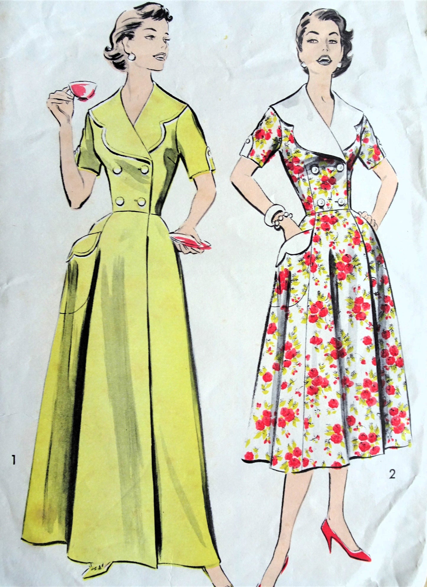 1950s LOVELY Dress or Housecoat Pattern ADVANCE 8549 Beautiful Large Collar, Double Breasted, Bust 35 Vintage Sewing Pattern