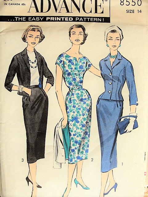 1950s ELEGANT Vintage Dress, Jacket, Suit Sewing Pattern Advance 8550 Bust 34