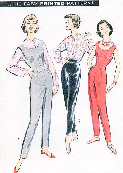1950s Bombshell CATSUIT Jumpsuit Jumper Pants Pattern ADVANCE 8582 Slim Figure Hugging Jumpsuit or Tapered Pants and Blouse Bust 32 Vintage Sewing Pattern FACTORY FOLDED