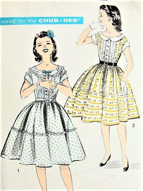 LOVELY 1950s Girls Party Dress Pattern ADVANCE 8630 Two Sweet Styles For The Chub Deb Size 12 Vintage Childrens Sewing Pattern FACTORY FOLDED