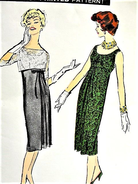 1950s CHIC Empire Chemise Cocktail Evening Party Dress Pattern ADVANCE 8861 Includes Shortie Back Button Jacket Bust 36 Vintage Sewing Pattern
