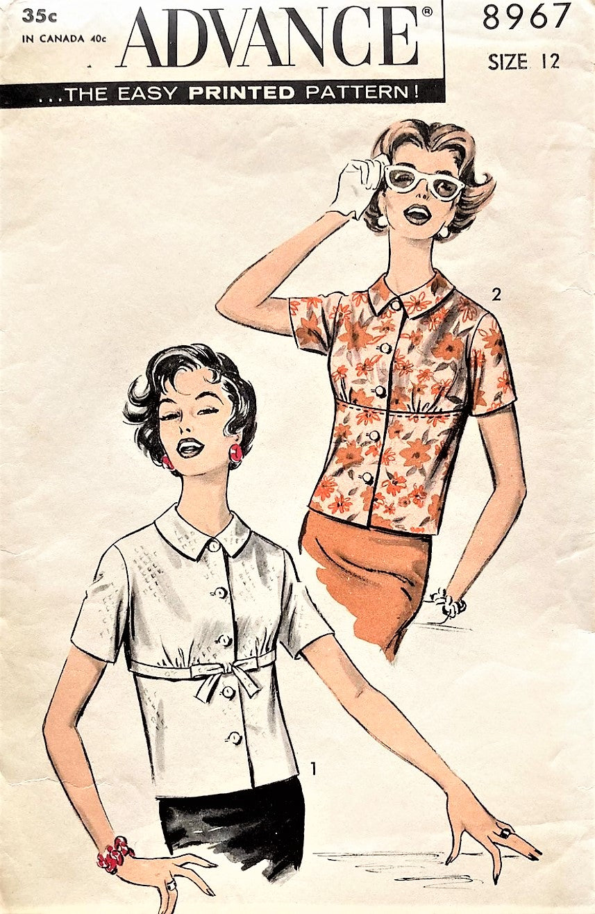 1950s CUTE Empire Waist Blouse Pattern ADVANCE 8967 Pretty Overblouse Design, Bust 32 Vintage Sewing Pattern FF