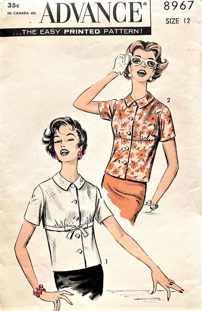 1950s CUTE Empire Waist Blouse Pattern ADVANCE 8967 Pretty Overblouse Design, Bust 32 Vintage Sewing Pattern FF