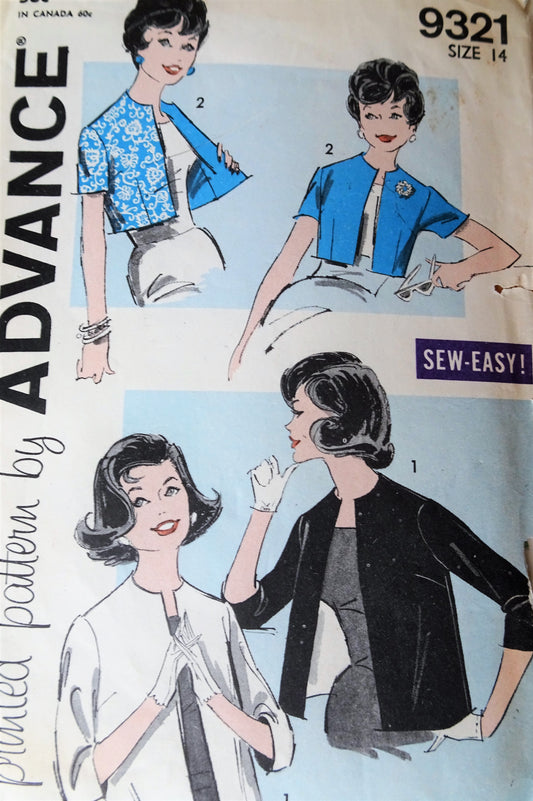1960s FAB Reversible Jackets Pattern ADVANCE 9321 Lovely  Cardigan and Bolero Styles Bust 34 Vintage Sewing Pattern