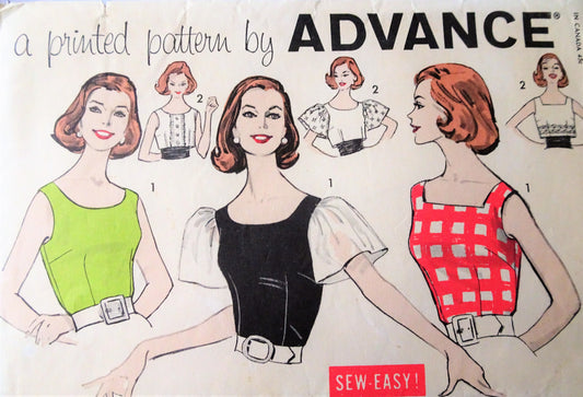 1960s PRETTY Blouses and Cummerbund Pattern ADVANCE 9376 Several Style Versions Includes Cropped Styles Bust 32 SEW EASY Vintage Sewing Pattern