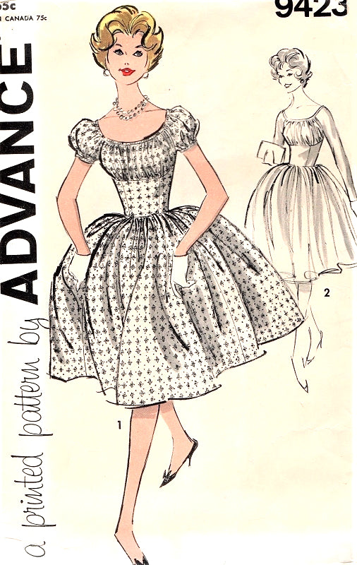 1960 BEAUTIFUL Party Evening Cocktail Dress Pattern ADVANCE 9423 Flattering Gathered Bust ,Fitted Midriff Full Skirt Bust 31 Vintage Sewing Pattern