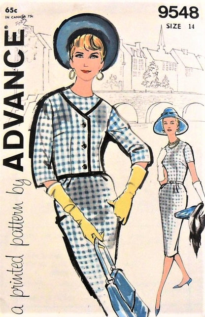 1960s STYLISH Slim Dress and Fitted Jacket Pattern ADVANCE 9548 Chic Day or After 5 Design Bust 34 Vintage Sewing Pattern