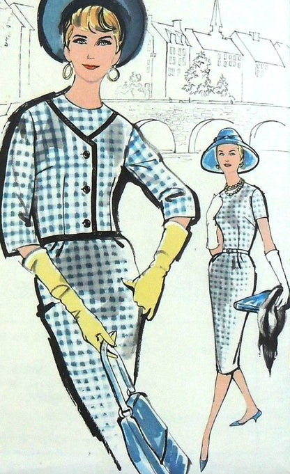 1960s STYLISH Slim Dress and Fitted Jacket Pattern ADVANCE 9548 Chic Day or After 5 Design Bust 34 Vintage Sewing Pattern