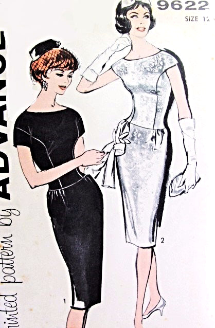 1960s Lovely  Evening Dress Pattern Advance 9622 Button Back Fitted Longer Bodice Figure Flattering Bust 32 Vintage Sewing Pattern FACTORY FOLDED
