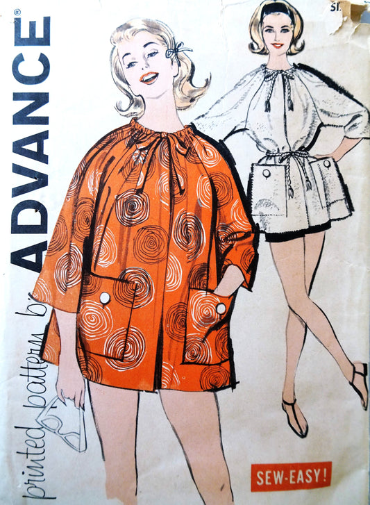 Early 1960s CUTE Beach Coat Cover Up Pattern ADVANCE 9702 Bust 36 Sew Easy Vintage Sewing Pattern