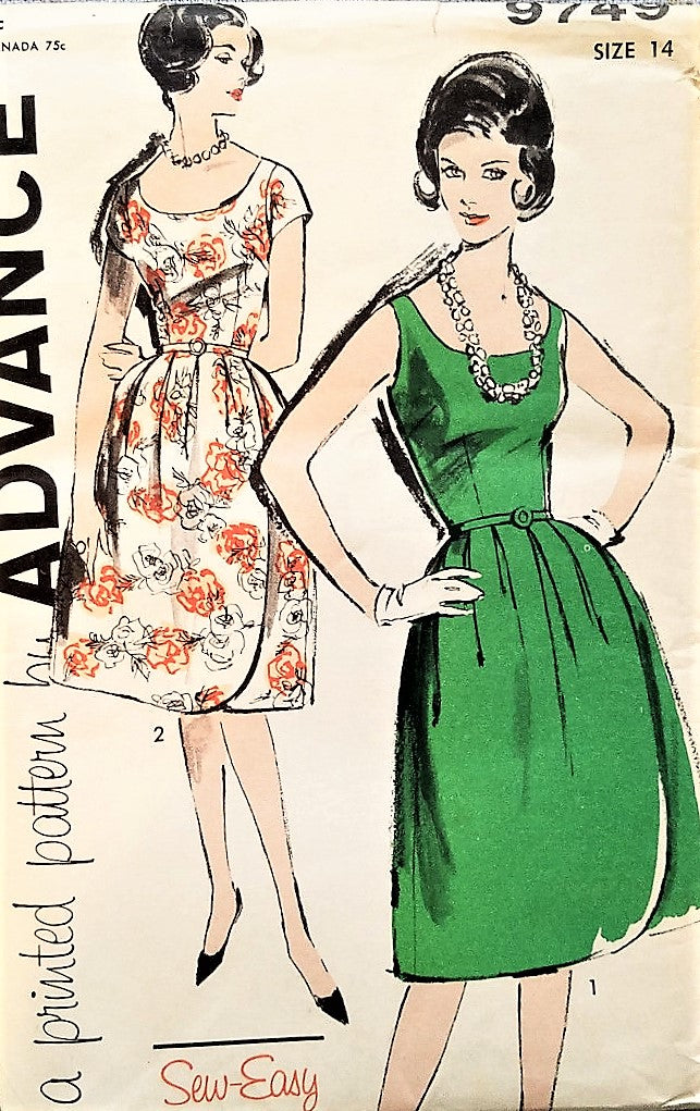 CLASSY 1960s Cocktail Party Dress Pattern ADVANCE 9749 Two Fab Styles Bust 34 Vintage Sewing Pattern FACTORY FOLDED