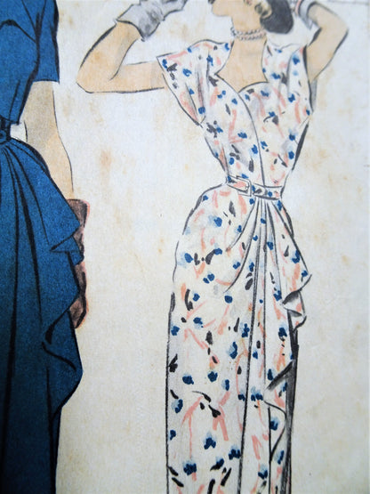 1940s STUNNING Dress and Bolero Jacket Pattern ADVANCE 5215 Beautiful Side Draped Dress, Sweetheart Neckline Bust 32 Vintage Sewing Pattern