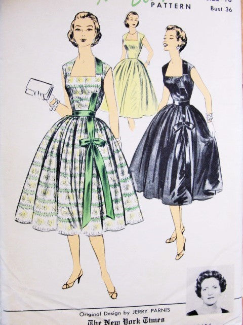 1950s LOVELY Party Dress Pattern ADVANCE American Designer 7064  JERRY PARNIS Deep Square Neckline Full Skirt Bust 36 Vintage Sewing Pattern FACTORY FOLDED
