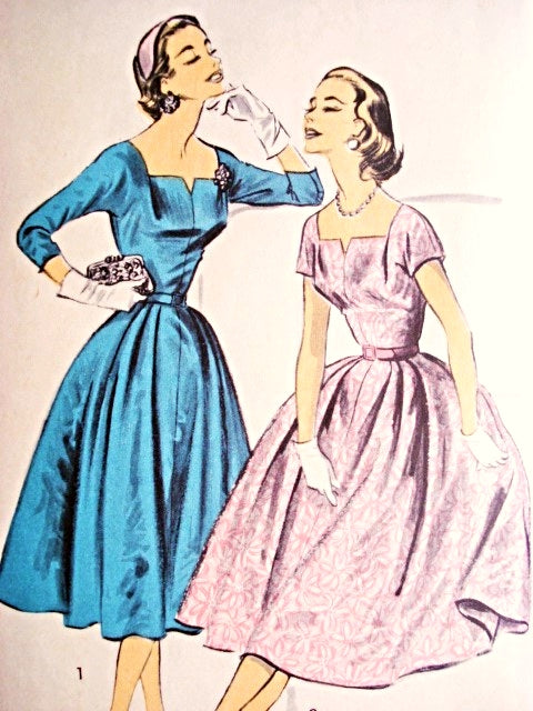 Lovely Party Evening Dress Pattern Advance 7974 Unique Neckline Full Skirt Cocktail Dress Bust 34 Vintage Sewing Pattern