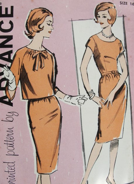 Early 60s Slim Dress and Button Back Jacket Pattern Advance 9888 Perfect Classic Little Dress Day or Evening Bust 36 Vintage Sewing Pattern UNCUT
