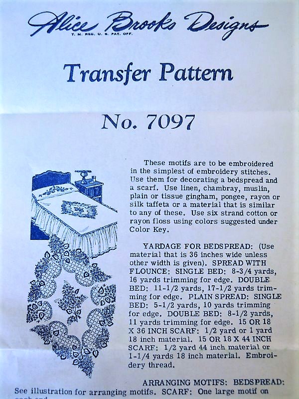 1950s LOVELY Bedspreads and Dresser Scarfs Runners Embroidery Transfer Pattern ALice Brooks Design 7097 Charming Simple Embroidery Motifs Factory Folded Never Used Craft Embroidery Vintage Transfer Pattern