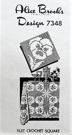 1940s VINTAGE Pretty Pansy Flower Filet Crochet Square Mail Order Pattern 7348
